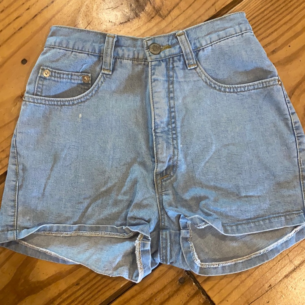 Height Waisted Light Wash Denim Shorts Vintage Cut - City Blue Jeans